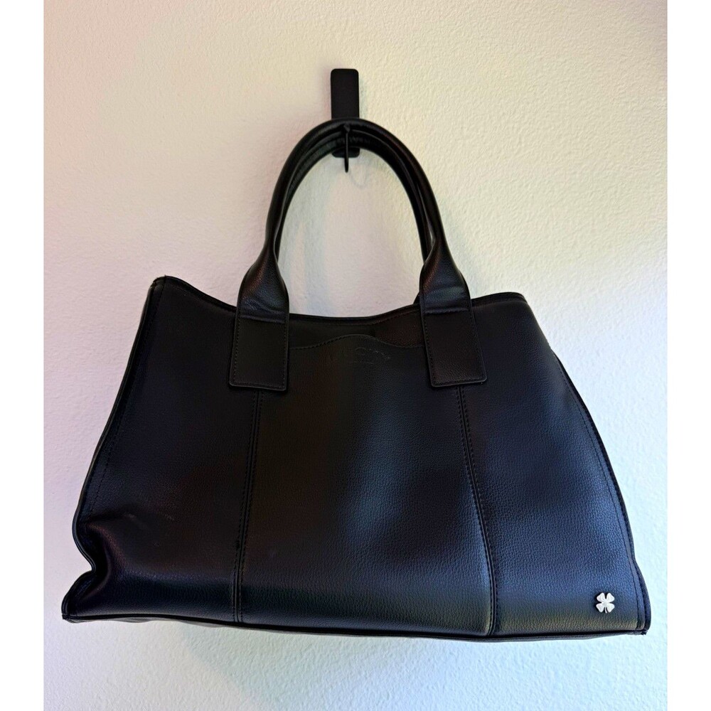 Lucky Brand Black Faux Leather Satchel Tote Shoulder Bag Crossbody Strap